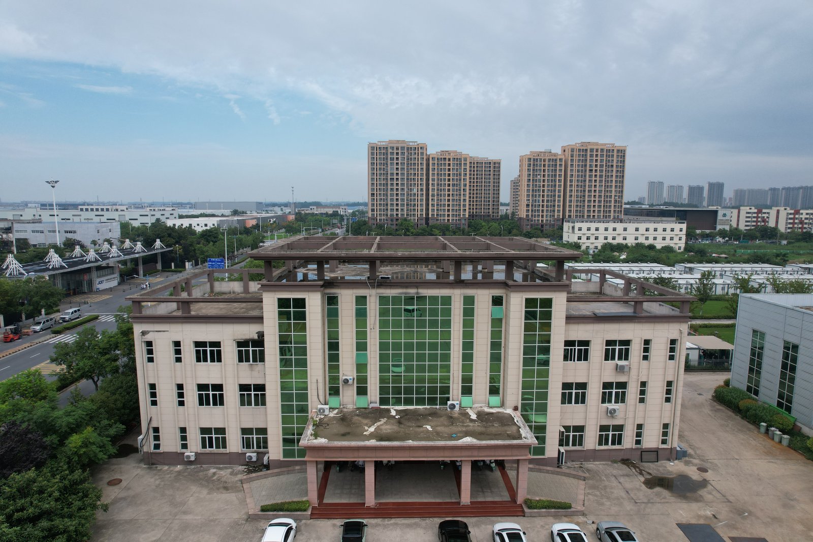 Aerial view of factory surroundings