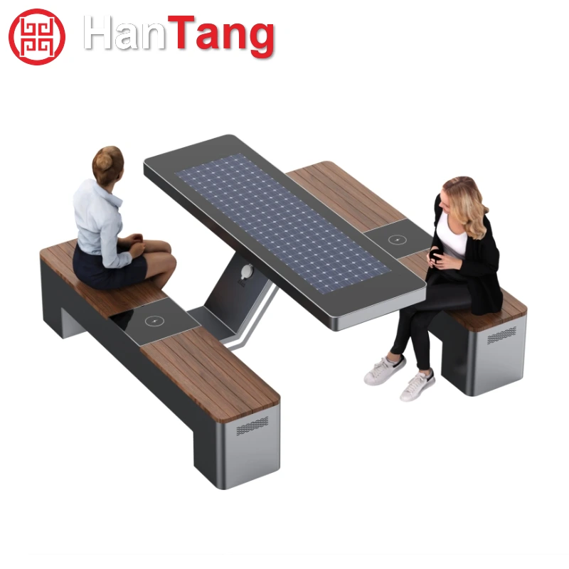 Courtyard Cell Phone Charging Table Bench with Solar Panels