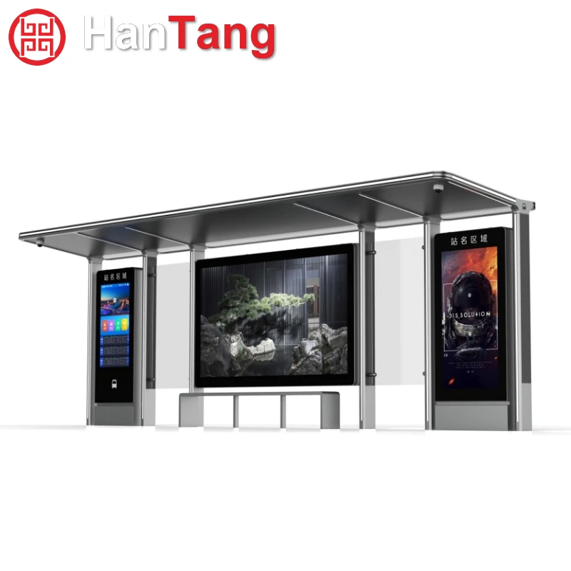 Stainless Steel Bus Shelter with Advertising Light Box and LCD