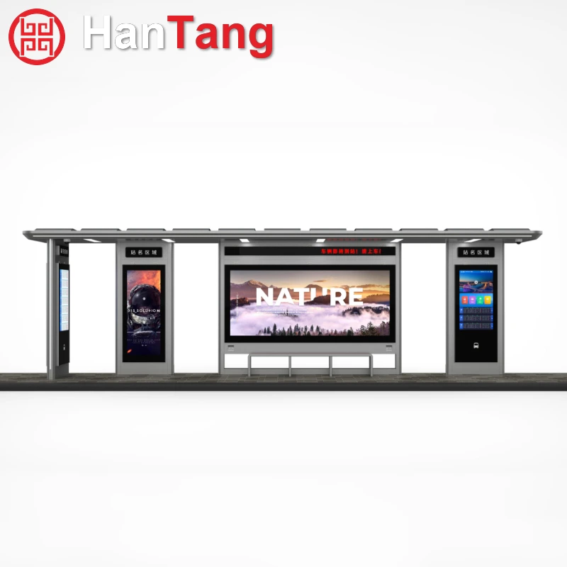 Galvanized Metal Bus Shelter with Interactive LCD Screen