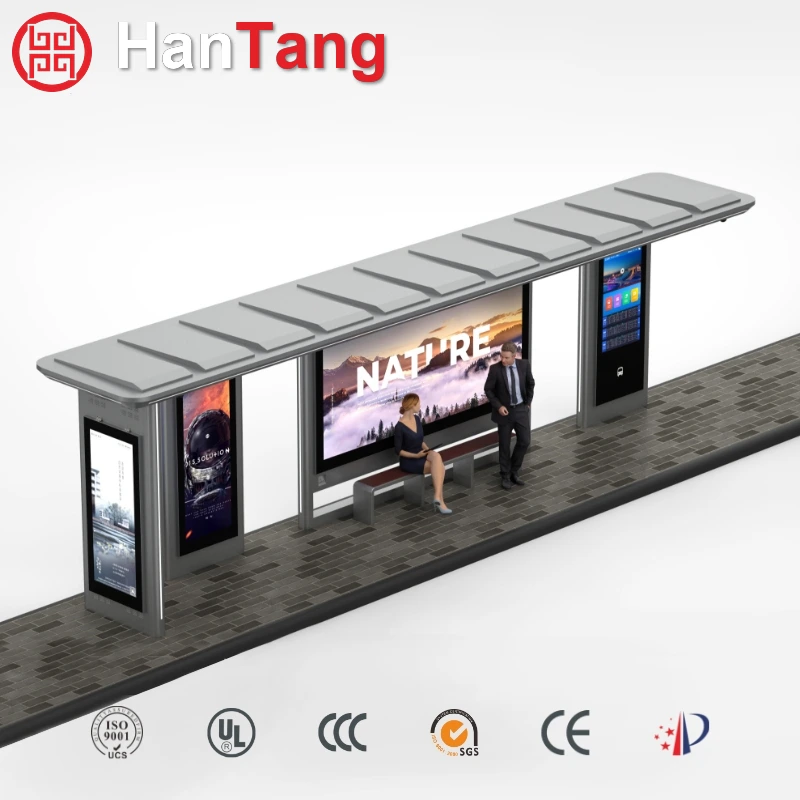 Galvanized Steel Bus Stop Shelter with LCD Advertising Display