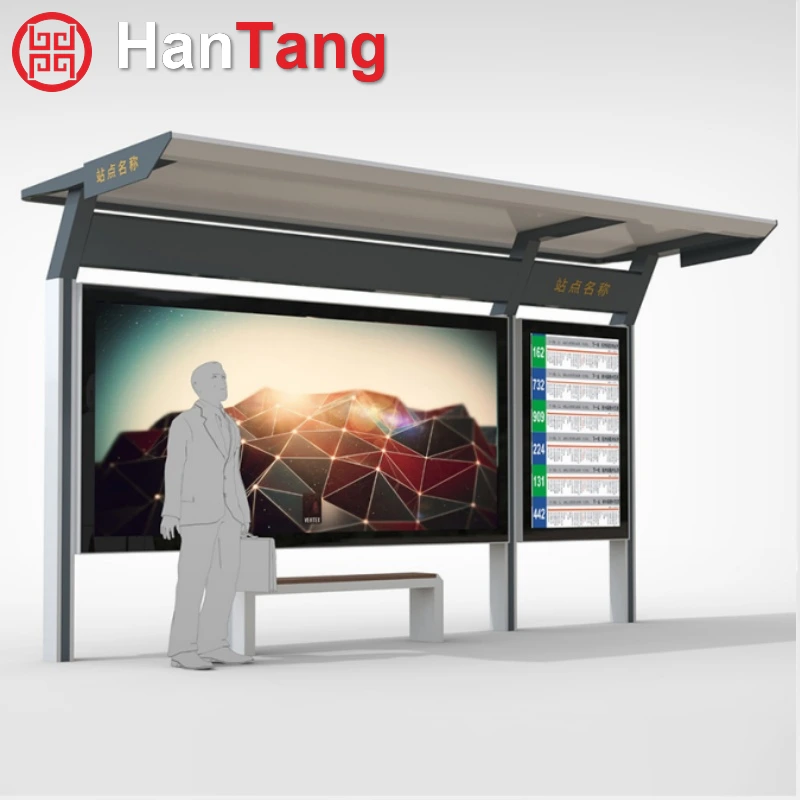 Stainless Steel Bus Shelter with LED Lighting and Advertising