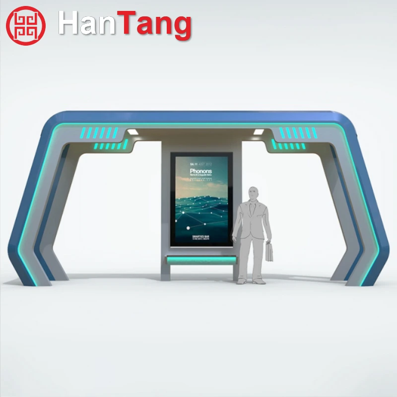 Anti-Vandalism Bus Stop Shelter with Polycarbonate Panels LED Lighting