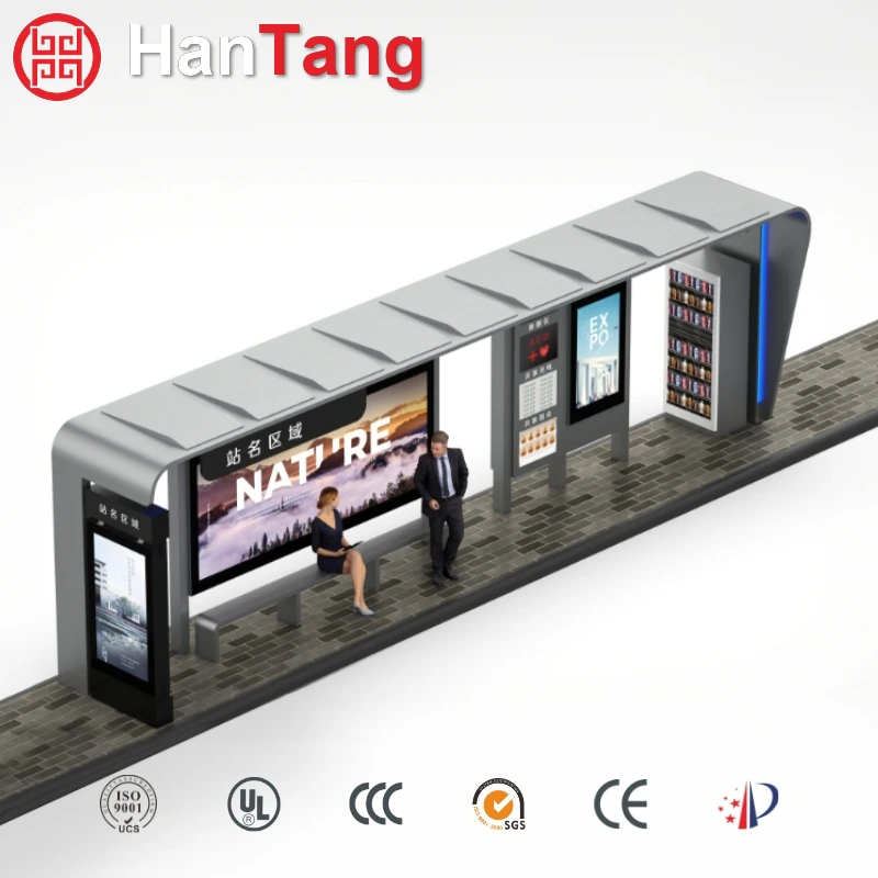 Minimalist Galvanized Steel Advertising Solar Bus Shelter with Automatic Vending