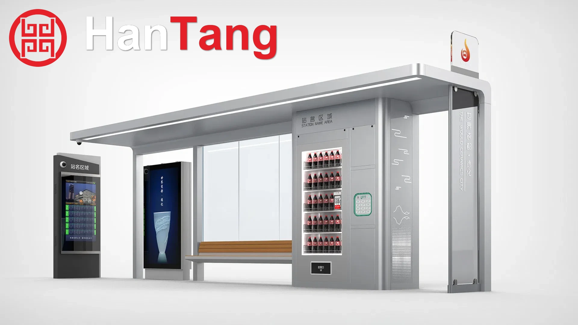 Stainless Steel Bus Shelter with Fluorescent Lamp and Metal Plate