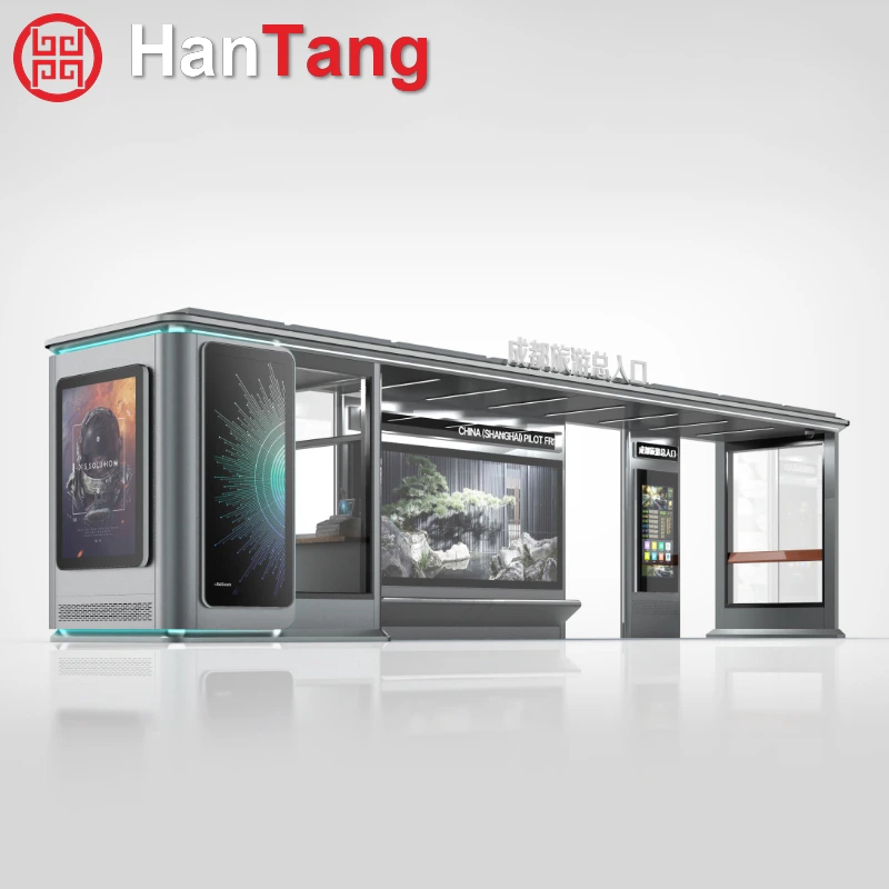 Rain Shelter Sunshade Tempered Glass Bus Stop Shelter Bus Kiosk