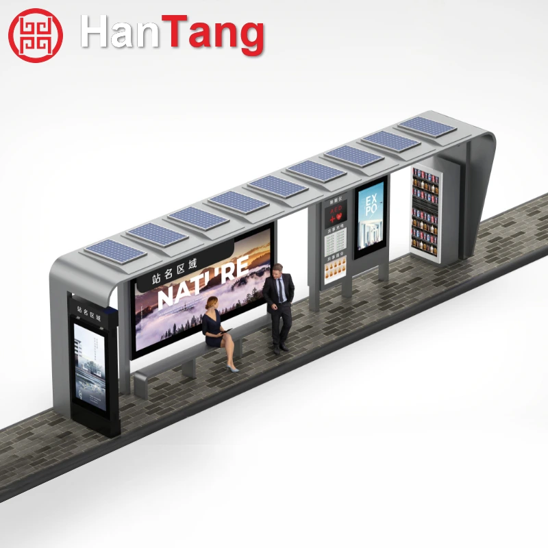 Urban Aluminum Solar Bus Shelter with Illuminated Ads