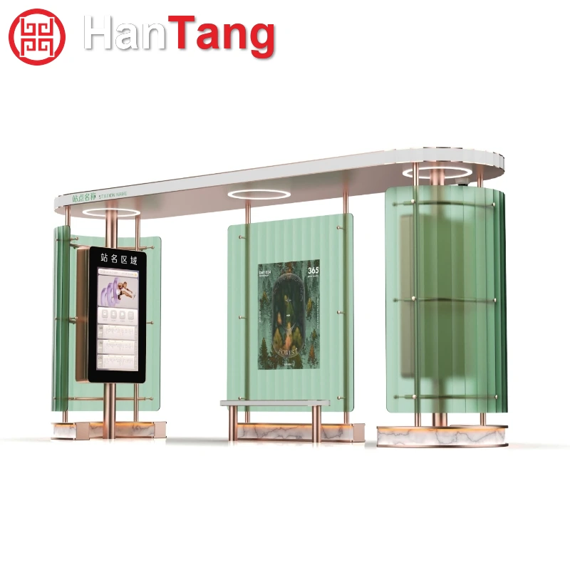 Metal Roof Bus Shelter with Bright Fluorescent Lighting